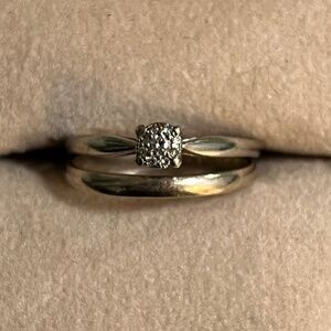 Solitaire look diamond cluster engagement ring and band